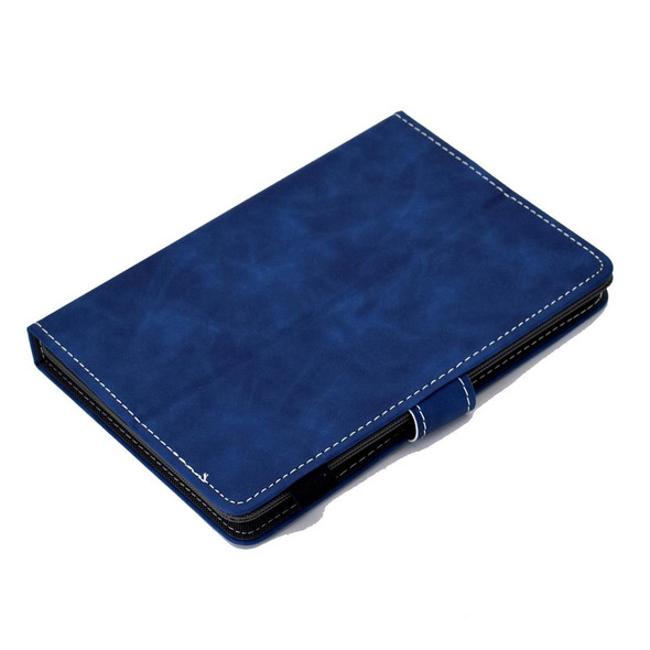 7 inch Tablet PC Universal Cowhide Texture Horizontal Flip Leatherette Case with Holder & Card Slots & Pen Slot(Blue)
