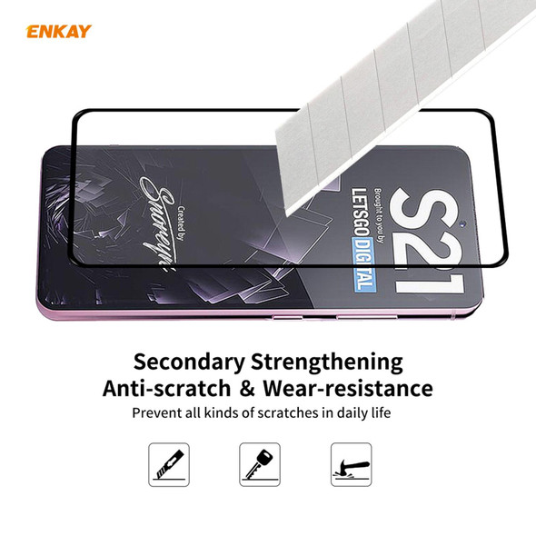 2 PCS - Samsung Galaxy S21 5G ENKAY Hat-Prince Full Glue 0.26mm 9H 2.5D Tempered Glass Full Coverage Film Support Fingerprint Unlock