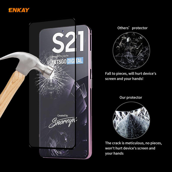 2 PCS - Samsung Galaxy S21 5G ENKAY Hat-Prince Full Glue 0.26mm 9H 2.5D Tempered Glass Full Coverage Film Support Fingerprint Unlock