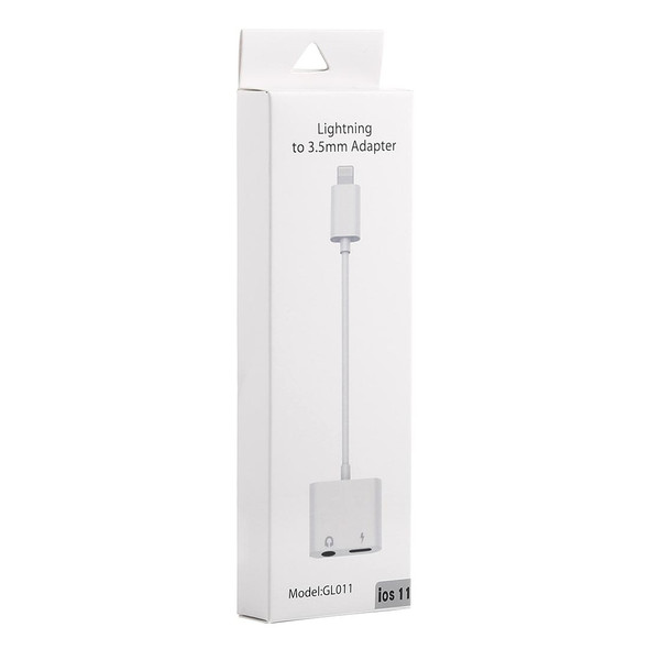 GL011 2 in 1 8 Pin Female + 3.5mm Female to 8 Pin Male Audio Charging Adapter(White)