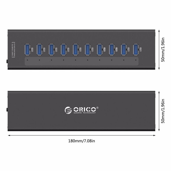 ORICO A3H10 Aluminum High Speed 10 Ports USB 3.0 HUB with Power Adapter for Laptops(Black)