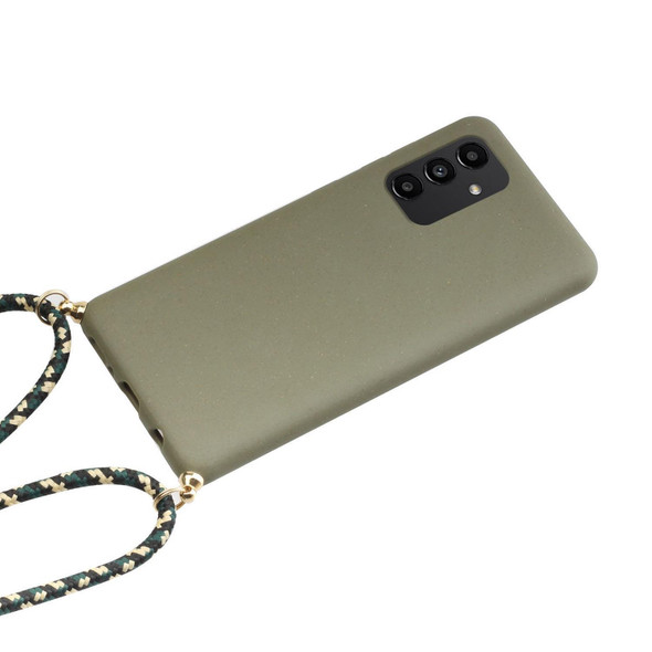 Samsung Galaxy A13 Wheat Straw Material + TPU Protective Case with Lanyard(Army Green)