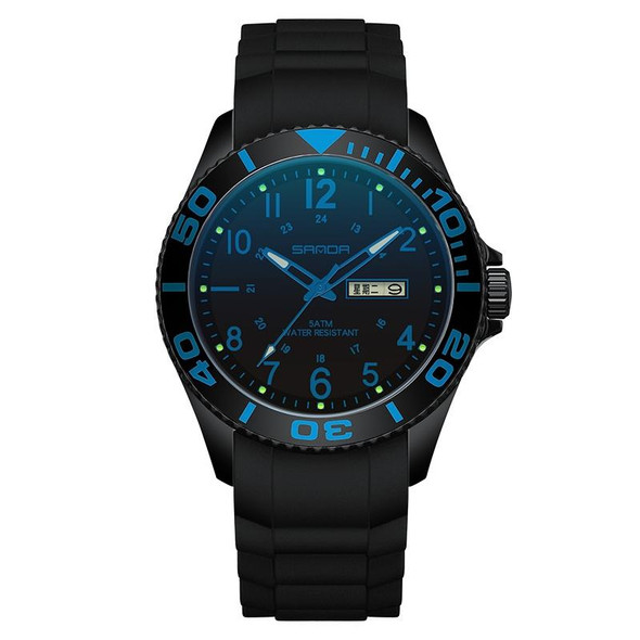 SANDA 9005 TPU Strap Dual Display Waterproof Electronic Watch(Black Blue)