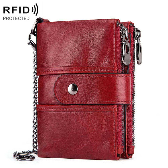 BP804 RFID Anti-Theft Wallet Multi-Function Buckle Zipper Retro Leisure Coin Purse(Red)
