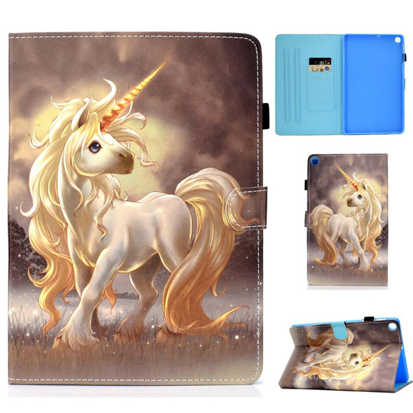 Colored Drawing Pattern Horizontal Flip PU Leatherette Case with Holder & Card Slots - Galaxy Tab A 10.1 (2019) / T510 / T515(Unicorn)
