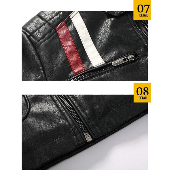 Autumn and Winter Letters Embroidery Pattern Tight-fitting Motorcycle Leatherette Jacket for Men (Color:Black Size:M)