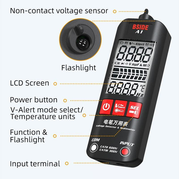 BSIDE A1 Dual Mode Smart Handheld High Precision Detection Electrician Voltage Multimeter Without Battery(Black)