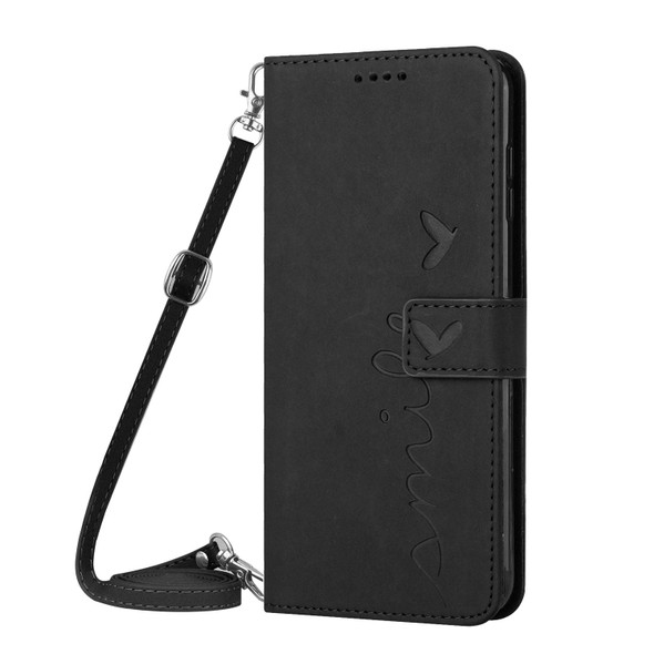 Tecno Camon 18 Premier Skin Feel Heart Pattern Leather Phone Case With Lanyard(Black)