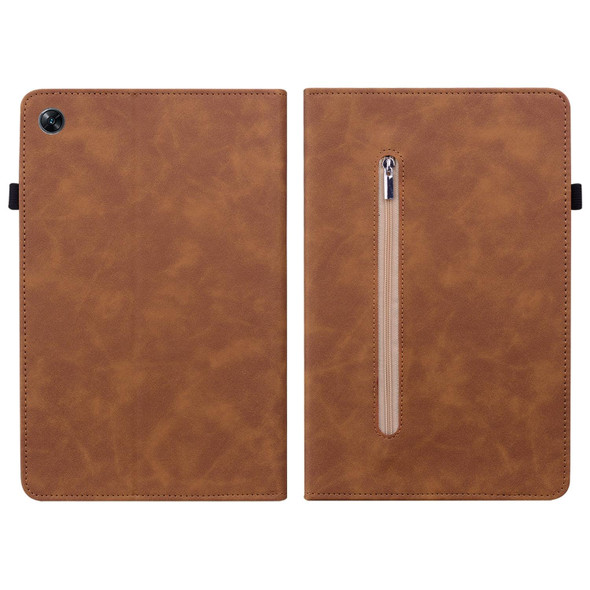 OPPO Pad Air Skin Feel Solid Color Zipper Leather Tablet Case(Brown)