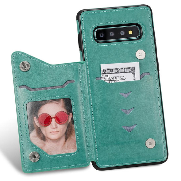 Galaxy S10 Plus Cat Bee Embossing Pattern Shockproof Protective Case with Card Slots & Photo Frame(Green)