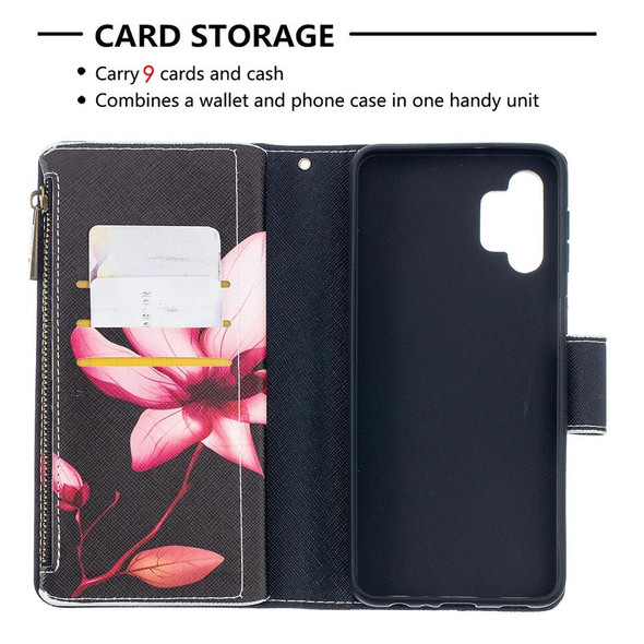 Samsung Galaxy A32 5G Colored Drawing Pattern Zipper Horizontal Flip Leather Case with Holder & Card Slots & Wallet(Lotus)