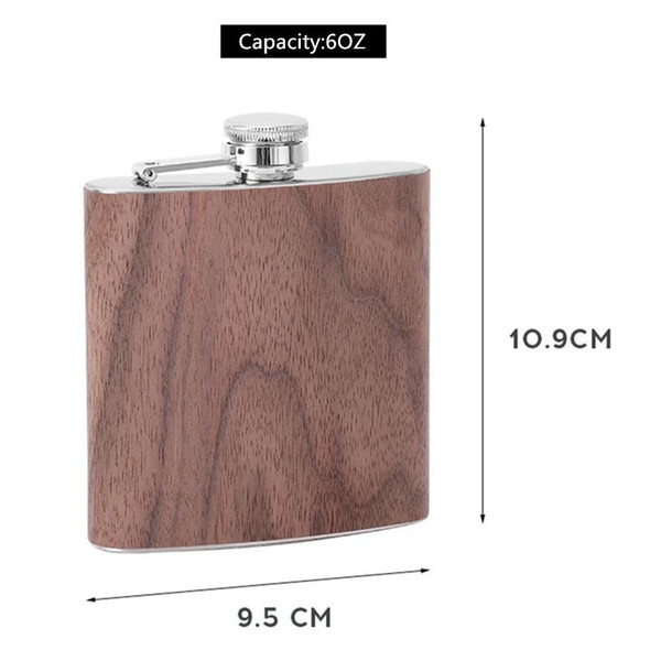 6oz Wood Leatherette Hip Flask Stainless Steel Whiskey Wine Alcohol Flagon(Style 5)