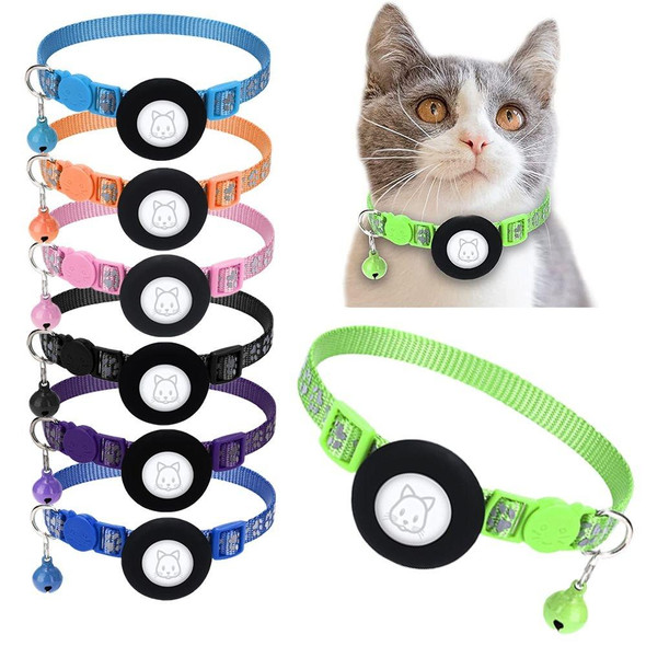 Pet Cat Reflective Collar with Bell for Airtag Tracker(Black)