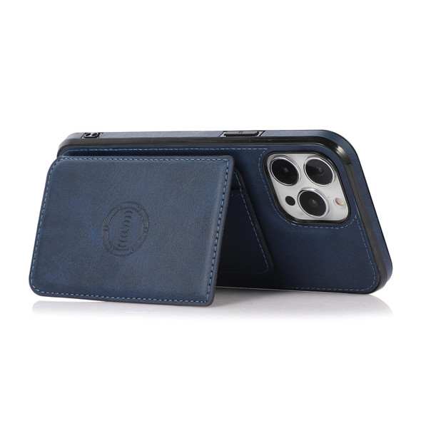 Calf Texture Magnetic Card Bag Case - iPhone 14 Pro Max(Blue)
