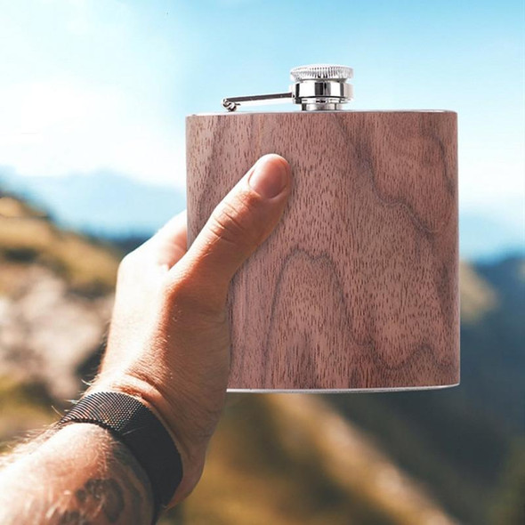 6oz Wood Leatherette Hip Flask Stainless Steel Whiskey Wine Alcohol Flagon(Style 2)