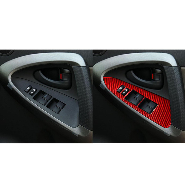 Car Carbon Fiber Window Glass Lift Panel Decorative Sticker for Toyota RAV4 2006-2013, Right Drive (Red)