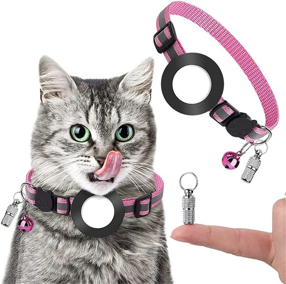 Pet Anti Lost Address Pendant Collar with Bell for Airtag(Pink)