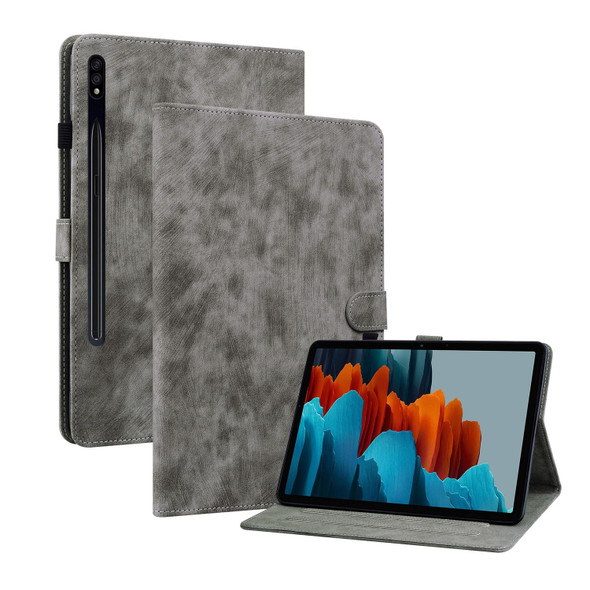 Samsung Galaxy Tab S7+/Tab S8+/S7 FE Tiger Pattern PU Tablet Case(Grey)