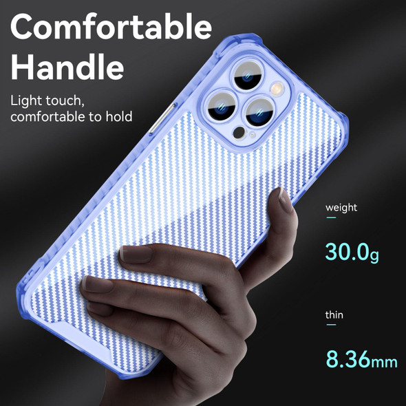 Carbon Fiber Texture Shockproof Phone Case - iPhone 14(Transparent Blue)