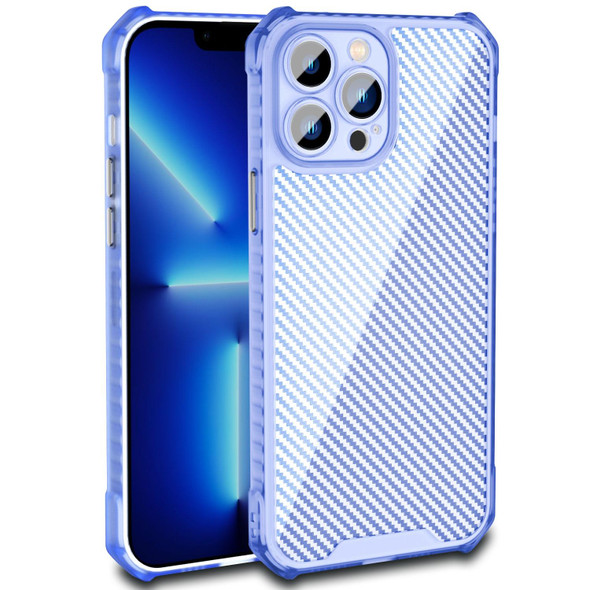 Carbon Fiber Texture Shockproof Phone Case - iPhone 14(Transparent Blue)