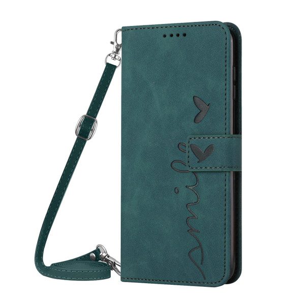Xiaomi Redmi Note 11E Skin Feel Heart Pattern Leather Phone Case with Lanyard(Green)