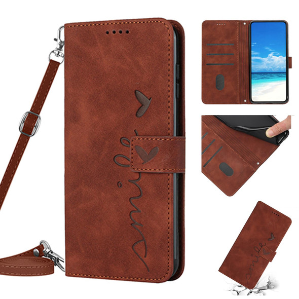Xiaomi Redmi Note 11 Pro Global Skin Feel Heart Pattern Leather Phone Case with Lanyard(Brown)