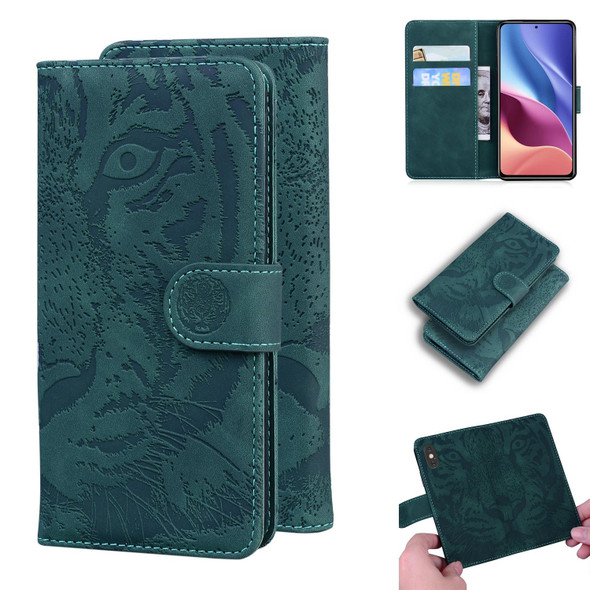 Xiaomi Redmi K40 / K40 Pro / Poco F3 Tiger Embossing Pattern Horizontal Flip Leather Case with Holder & Card Slots & Wallet(Green)