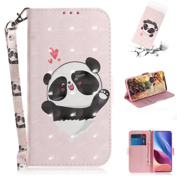 Xiaomi Redmi K40 / K40 Pro / Poco F3 3D Colored Drawing Horizontal Flip Leather Case with Holder & Card Slots & Wallet & Lanyard(Heart Panda)