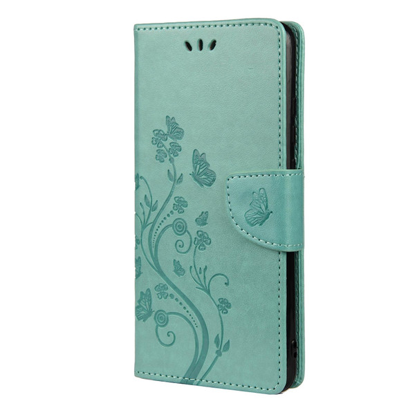 Xiaomi Redmi Note 10 5G Butterfly Flower Pattern Horizontal Flip Leather Case with Holder & Card Slots & Wallet(Green)
