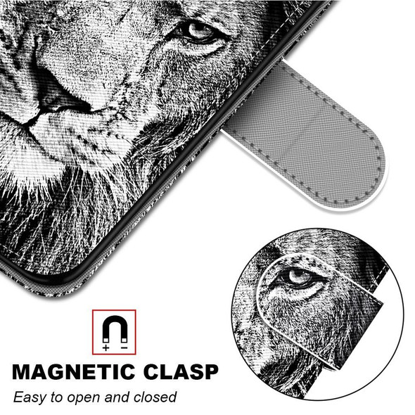Xiaomi Redmi Note 9S / 9 Pro Coloured Drawing Cross Texture Horizontal Flip PU Leather Case with Holder & Card Slots & Wallet & Lanyard(Black White Lion Head)