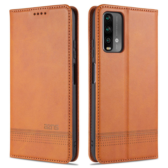 Xiaomi Poco M3 AZNS Magnetic Calf Texture Horizontal Flip Leather Case with Card Slots & Holder & Wallet(Light Brown)