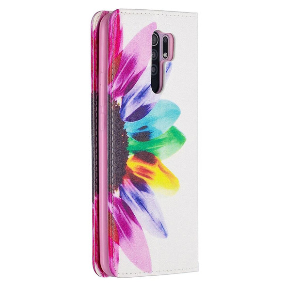 Xiaomi Redmi 9 Colored Drawing Pattern Invisible Magnetic Horizontal Flip PU Leather Case with Holder & Card Slots & Wallet(Sunflower)