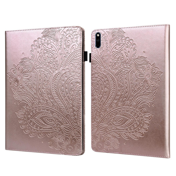 Huawei MatePad 10.4 Peacock Embossed Pattern TPU + PU Horizontal Flip Leather Case with Holder & Card Slots & Wallet & Sleep / Wake-up Function(Rose Gold)