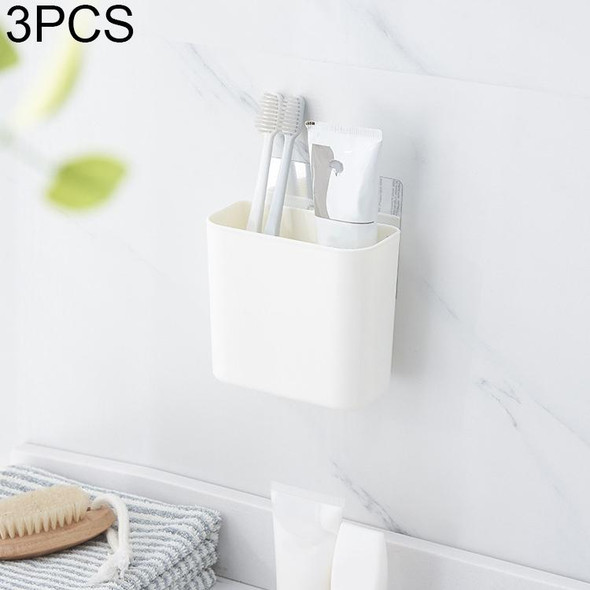 3 PCS Bathroom Rack Wall-mounted Suction Cup Free Punch Storage Box Washstand Toothbrush Toothpaste Rack(White)