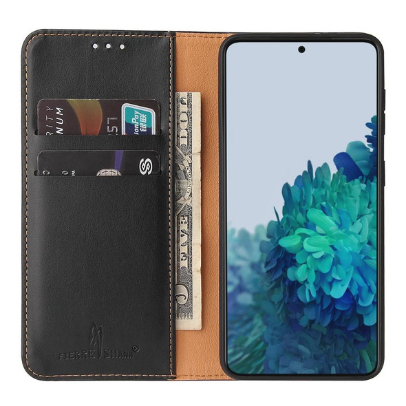 Samsung Galaxy S21+ 5G Fierre Shann PU Genuine Leather Texture Horizontal Flip Leather Case with Holder & Card Slots & Wallet(Black)