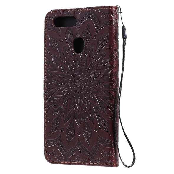 OPPO A5 / A35 Pressed Printing Sunflower Pattern Horizontal Flip PU Leather Case with Holder & Card Slots & Wallet & Lanyard(Brown)