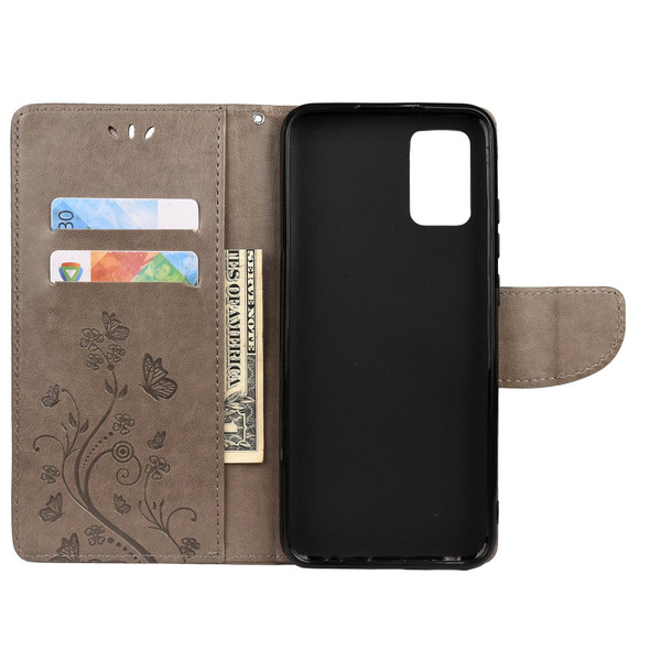 Xiaomi Redmi Note 10 Pro Butterfly Flower Pattern Horizontal Flip Leather Case with Holder & Card Slots & Wallet(Grey)