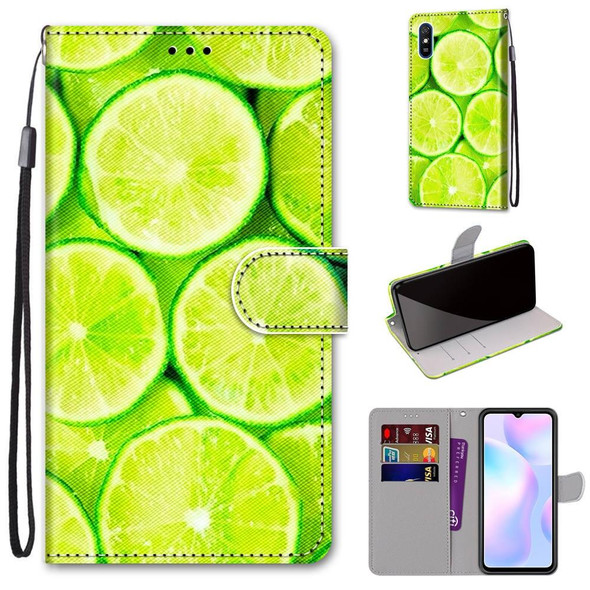 Xiaomi Redmi 9A Coloured Drawing Cross Texture Horizontal Flip PU Leather Case with Holder & Card Slots & Wallet & Lanyard(Green Lemon)