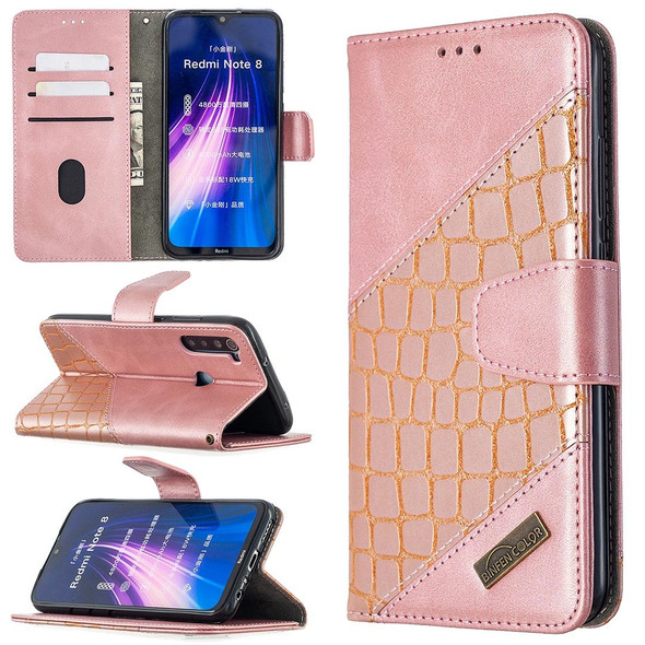 Xiaomi Redmi Note 8 Matching Color Crocodile Texture Horizontal Flip PU Leather Case with Wallet & Holder & Card Slots(Rose Gold)