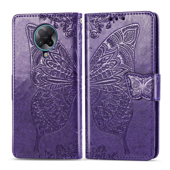 Xiaomi Redmi K30 Pro Butterfly Love Flower Embossed Horizontal Flip Leather Case with Bracket / Card Slot / Wallet / Lanyard(Dark Purple)