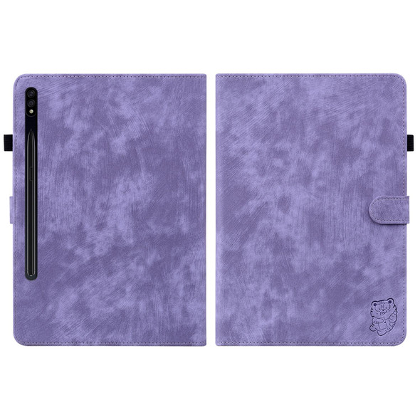 Samsung Galaxy Tab S7/Tab S8 Tiger Pattern PU Tablet Case(Purple)