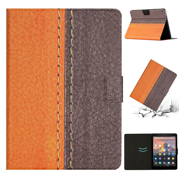 Amazon Kindle Fire HD 10 2015 Stitching Solid Color Smart Leatherette Tablet Case(Orange)