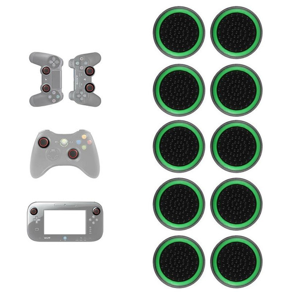 10 PCS Gamepad Silicone Luminous Button Cap Rocker Cap - PS5/PS4/PS3/ONE/360/PRO/series X/S(Black Green Circle)