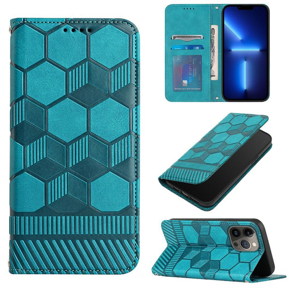 Football Texture Magnetic Leatherette Flip Phone Case - iPhone 13 Pro(Light Blue)