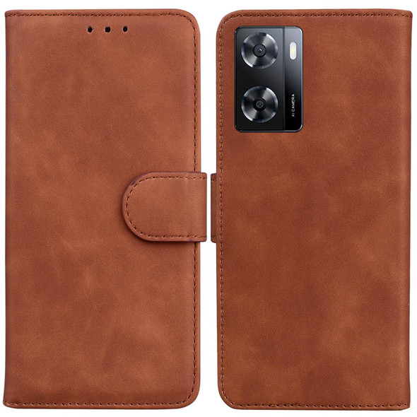 OPPO A57 2022 4G/A57 2022 5G/Realme Q5i/Realme V23 5G/Realme Narzo 50 5G/A77 5GSkin Feel Pure Color Flip Leather Phone Case(Brown)