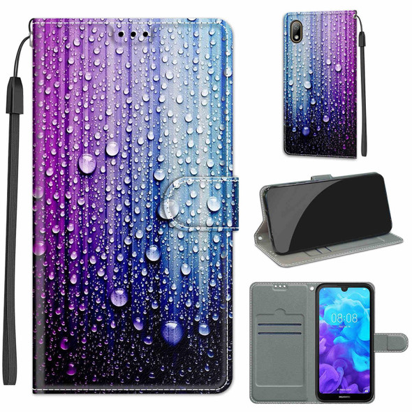 Huawei Y5 2019 / Honor 8S Voltage Colored Drawing Magnetic Clasp Horizontal Flip PU Leather Case with Holder & Card Slots(C05 Purple Blue Water Drops)