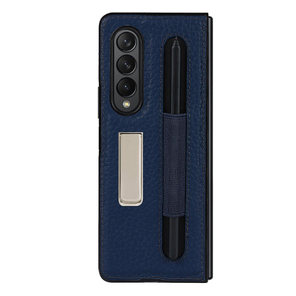 Samsung Galaxy Z Fold3 5G Litchi Texture Leather Protective Case with Holder & Pen Slot(Blue)