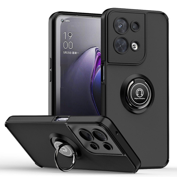 OPPO Reno8 Q Shadow 1 Series TPU + PC Phone Case with Ring Holder(Black+Black)