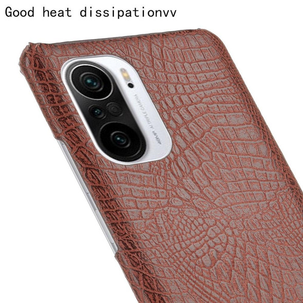 Xiaomi Redmi K40 / K40 Pro / Poco F3 Shockproof Crocodile Texture PC + PU Case(Brown)