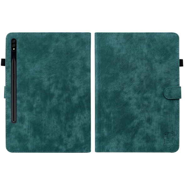 Samsung Galaxy Tab S7+/Tab S8+/S7 FE Tiger Pattern PU Tablet Case(Dark Green)